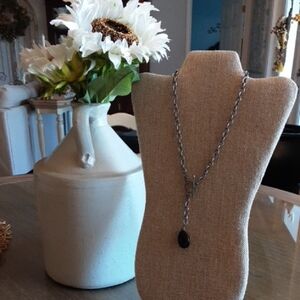 Elegant Silver Necklace with Black Pendant